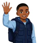 Michael, a kid explorer in a navy vest, waving